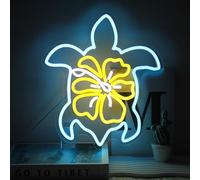 Sea Turtle Hibiscus Neon Signs for Wall Decor Dimmable Blue Turtle Neon Light USB Powered Yellow Flower LED Neon Sign Ocean Neon Light Up Sign for Bedroom Living Room Office Decor