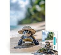 Sea Turtle in A Hat Jigsaw Puzzles 1000 Piece for Teenagers Enhance Recall Relax Time Exact Edge Creative Gift (38x26cm)