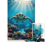 Sea Turtle in Coral Reef 1000 Piece Jigsaw Puzzles for Teenagers Memory Boost Home Leisure Image Assembly Lovely Gift (38x26cm)