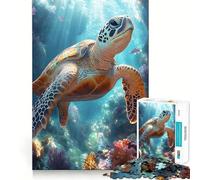 Sea Turtle in Coral Reef Jigsaw Puzzles 1000 Piece for Adults Strengthen Recall Leisure Fun Quality Edge Elegant Gift (38x26cm)