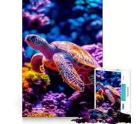 Sea Turtle in Coral Reef Jigsaw Puzzles 1000 Pieces for Adults Logic Sense Toy Leisure Time Smooth Edge Seasonal Gift (38x26cm)