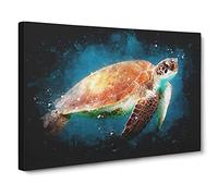 Sea Turtle In The Blue Ocean Paint Splash Canvas Print | Gallery Wrapped 30mm Frame Wall Art | 30x20 inches | Ready to Hang | Coastal Animals Picture | Living Room Bedroom Lounge Office