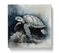 Sea Turtle Ink Wash Canvas Print | Gallery Wrapped 30mm Frame Wall Art | 20x20 inches | Ready to Hang | Modern Animals Picture | Living Room Bedroom Lounge Office