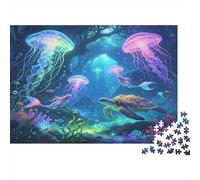 Sea Turtle Jigsaw Puzzle 1000 Piece Jigsaw Puzzle for Adults Underwater Jellyfish Scene Premium Paper Stress Relief 38x26cm/1000pcs