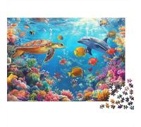 Sea Turtle Jigsaw Puzzle for Adults 1000 Piece Jigsaw Puzzle Dolphin Ocean Scene Relaxing Paper Puzzle Game Gift 52x38cm/1000pcs