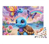 Sea Turtle Jigsaw Puzzle for Adults 1000 Piece Jigsaw Puzzle Rainbow Beach Relaxing Gift 38x26cm/1000pcs