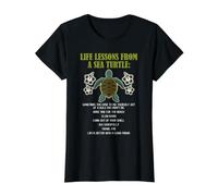 Sea Turtle Life Lessons Beach Wisdom Ocean Lover Quote Value Graphic T-Shirt, Women, Black, L