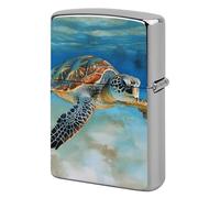 Sea Turtle Lighter Case Metal Protective Cover with Double-Sided Art Design, Cool Lighters Pouch Shockproof Lighter Cover for Men Women Gifts, Lighters Not Included