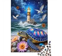 Sea Turtle Lighthouse Jigsaw Puzzles 1000 Piece Recycled Paper Starry NightPuzzle for Adults Jigsaw Puzzle Impossible Hard Home Activity Celebration Gifts 52x38cm/1000pcs