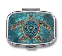 Sea Turtle Mandala-Style Pill Box 2 Compartment Portable Medicine Pill Case Travel Pill Organizer for Pocket Purse