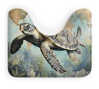 Sea Turtle Map U Shape Toilet Mat 40x50 cm, Absorbent Coral Velvet | Retro Sea Ocean Pedestal Mat, Soft Plush, Non Slip, Quick Dry, Machine Washable, for Bathroom Floor