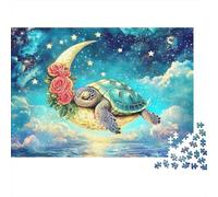 Sea Turtle Moon Star 1000 Piece Jigsaw Puzzle Turtle on Crescent Moon for Adults Educational Game Home Decoration Difficult Challenging Birthday Gifts 70x50cm/1000pcs