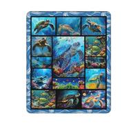 Sea Turtle Mouse Pad for Desk, Collage Puzzle Grid Design with Oceanic Wave Border, Underwater Theme Non-Slip Rubber Base with Stitched Edges, 10x12 Inch, Gift for Marine Life Lovers