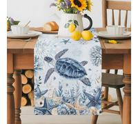 Sea Turtle Ocean Sea Turtle Starfish Table Runner 72 Inches Long,Table Runners Kitchen Dining Tables Decoration for Home Party Decor, Summer Nautical Conch Tables Runner Wedding Dresser Scarf