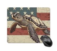 Sea Turtle Old American Flag Mouse Pad Square Non Slip Mouse Mat Portable Design for Desktop Laptop