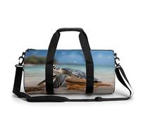 Sea Turtle on The Beach Gym Bag for Men Women Water Resistant Duffle Bag Travel Lightweight Bag for Travel Sports, white, 17.7in/9in/9in