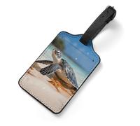 Sea Turtle on The Beach Personalized Luggage Tags for Suitcases, Cute PU Leather Travel Luggage Tags, Suitcase Identifier Name Baggage Tag, Bag Tag for Men Women Luggages Handbags