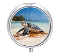 Sea Turtle on The Beach Small Pill Box 3 Grids Travel Pill Case Portable Daily Pill Organizer with Anti-Mixing Design Easy to Retrieve Meds for Medication, Vitamin, Supplements