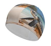 Sea Turtle on The Beach Swim Cap Unisex Adult Swimming Cap Non Slip Pool Hat Comfortable Durable Easy to Put On and Off Waterproof Swim Hat Keep Hair Dry