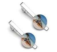 Sea Turtle on The Beach Tie Clip Set Personalized Tie Clips for Men Business Fashion Designs,Tie Bar for Wedding Anniversary Business