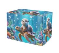 Sea Turtle Otter Underwater Water-Resistant Dog Crate Covers Roll-up Side Panels Dog Kennel Cover with Mesh Windows X-Large