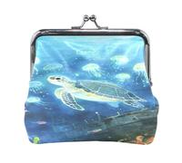 Sea Turtle Pattern on The Seabed Lock Coin Purse, Microfiber Leather Vintage Clasp Change Pouch for Women, 4.52×4.13in