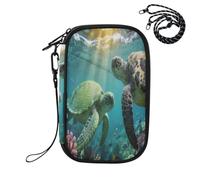 Sea Turtle Pattern on The Seabed RFID Blocking Family Passport Holder, Waterproof Travel Document Organizer Wallet for Women Men, Credit Card Case Travel Essentials
