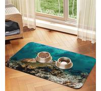 Sea Turtle Patterned Pet Feeding Mat with Water-Absorbing PU Top & Rubber Base - Anti-Slip Dog Cat Food Mat for Cats, Dogs & Pets, 30x45cm
