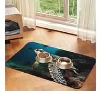 Sea Turtle Pet Feeding Mat Absorbent Pu Leather Dog Cat Food Mats Contain Spills Protects Floors, Anti-Slip Rubber Backing Dog Bowl Mats Easy Clean Pet Placemats 40x60cm