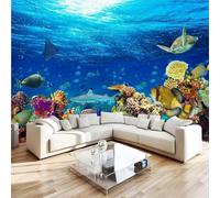Sea Turtle Photo Wallpaper 144"x100" Ocean Fish 3D Effect Panoramic Wall Murals Non-Woven Wall Paper for Bedroom Living Room TV Backdrop,Easy to Install W-159