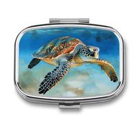 Sea Turtle Pill Box 2 Compartment - Small Metal Medicine Organizer Portable Pill Case for Purse Pocket Travel Vitamin Organizer for Men Women, BPA-Free
