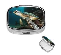 Sea Turtle Pill Box 2 Compartments Square Pill Box Handbag Pocket Pill Box Portable Travel Pill Box Metal Medicine Vitamin Fish Oil Unique Gift