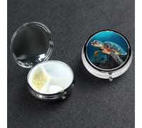 Sea Turtle Pill Box 3 Compartment Round Metal Pill Case for Purse & Pocket, Portable Medicine Organizer Travel Pillbox Daily Pill Container Holder to Hold Vitamins, Fish Oil
