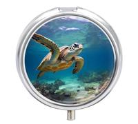 Sea Turtle Pill Box Portable Pill Organizer with 3 Compartment and Small Mirror Travel Pillcase for Pocket Or Purse Round Medicine Organizer Decorative Vitamin Organizer