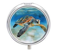 Sea Turtle Pill Case with 3 Compartments - Portable Travel Pill Organizer for Purse, Easy-Open Button Design, Small Round Pillbox Vitamin Holder Organizer for Women Men