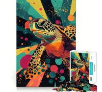 Sea Turtle Pop Art Jigsaw Puzzles 1000 Piece for Adults Think Smart Toy Together Fun Accurate Cut Art Display (50x75cm)