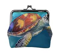 Sea Turtle prin Prints Coin Purse Kiss Lock Pu Leather Mini Pouch Wallet Change Bag for Women Girls Kids