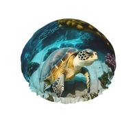 Sea Turtle Print Bath Hair Cap Double Layer Shower Cap For Women And Men Reusable Lightweight Soft