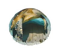 Sea Turtle Print Elastic And Reusable Hair Bath Caps Double Waterproof Layers Bathing Hat