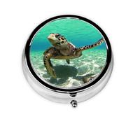 Sea Turtle Print Pill Box for Pocket Round Pill Box 3 Compartment Decorative Portable Travel Pill Holder Tablet Vitamin Organizer Mini Pill Case(2pcs)