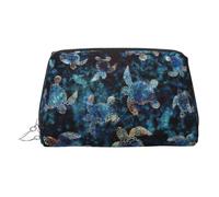 Sea Turtle Print Premium Leather Toiletry Travel Pouch with Waterproof Portable Pouch Open Flat Makeup Bag