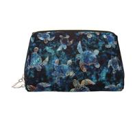 Sea Turtle Print Premium Leather Toiletry Travel Pouch with Waterproof Portable Pouch Open Flat Makeup Bag