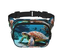 Sea Turtle Print Versatile Square Double Layer Waist Bag Trendy for Men and Women daily use Bag, Black, One Size