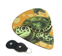 Sea Turtle Printed Guitar Picks, 6 Pack with Leather Keychain Pick Holder - 0.46mm, 0.71mm, 0.96mm Assorted Thickness for Acoustic Ukulele, Electric Guitar, Acoustic Guitar, Bass