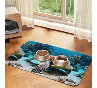 Sea Turtle Printing Pet Absorbent Leather Tablecloth For Dogs Cats Food Mat 23.62in*15.75in 4mm Thick
