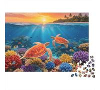 Sea Turtle Puzzle for Adults 1000Pc Recyclable Coral Reef Senior Puzzles Impossible Hard Difficult Challenging Relieve Senile Dementia Activity 52x38cm/1000pcs