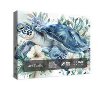 Sea Turtle Puzzles Flower for Adults 1000 Pieces, Animal Art Jigsaw Puzzles 1000 Pieces Nature, Fantasy Green Turtle Painting Puzzle