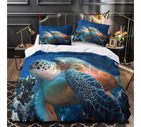 Sea Turtle Quilt Cover 3D Print Extra Soft 3PCs Bed Linen Hidden Zipper Underwater Marine Life Comforter Cover Premium Wrinkle-Resistant for Adults Teens Women Kids Girls Boys Single（140x200cm）