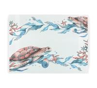 Sea Turtle Rectangular Glass Worktop Protector - Marine Life Aquatic Animals Gift/Present - Large Textured Kitchen Cutting Board Worktop Saver with Non-Slip Feet 39cm x 28.5cm (15" x 11")