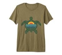 Sea Turtle Retro Sunset Distressed Ocean Waves Beach Premium T-Shirt